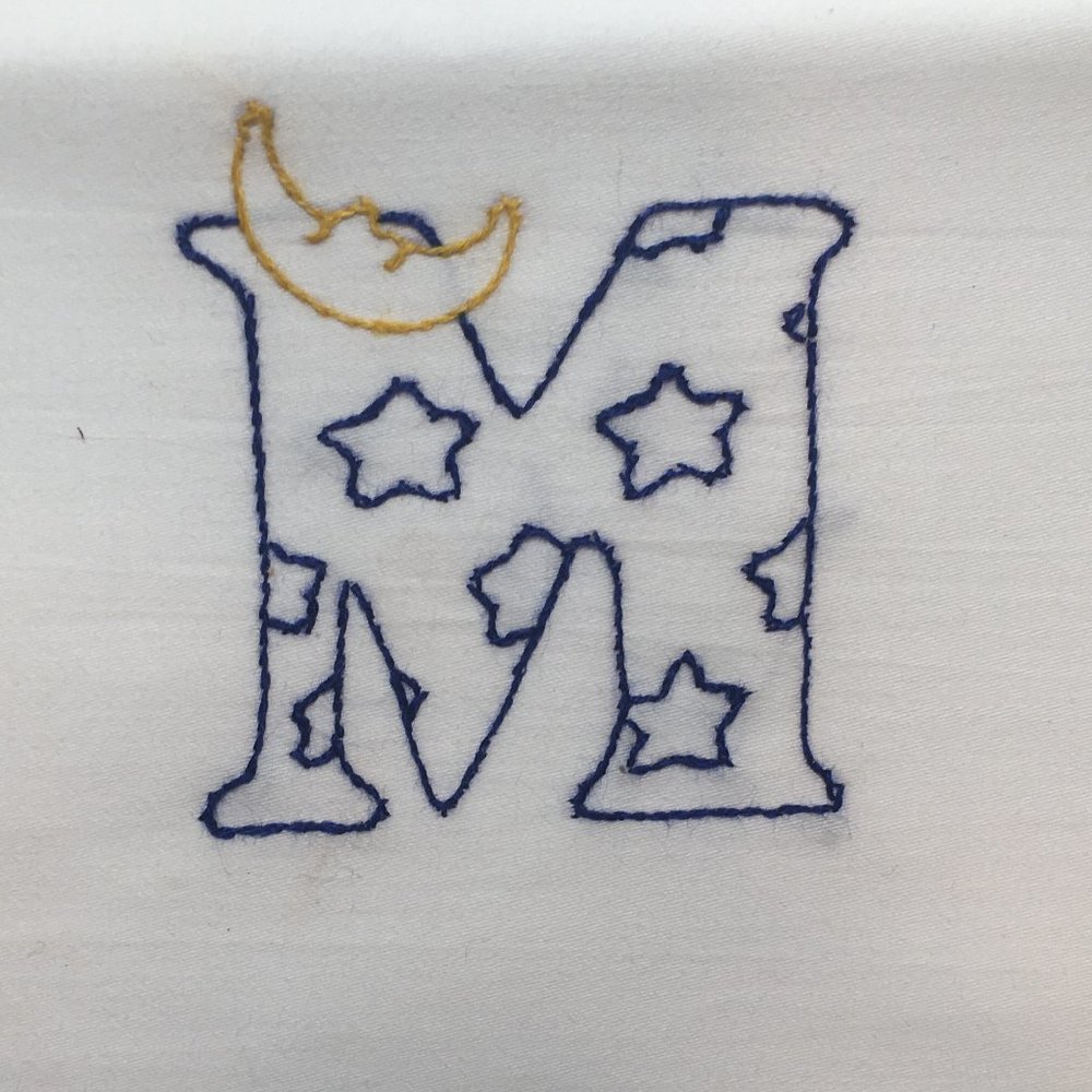 Hand Embroidered Monogram Letter “M”